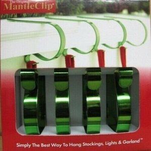 Haute The Original Mantle Clip Set 4 Green Christmas Stocking Hangers Holders